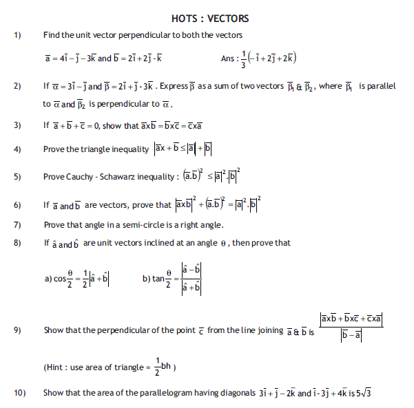 Vectors   Important  questions,notes for class 12,free notes for mathematics