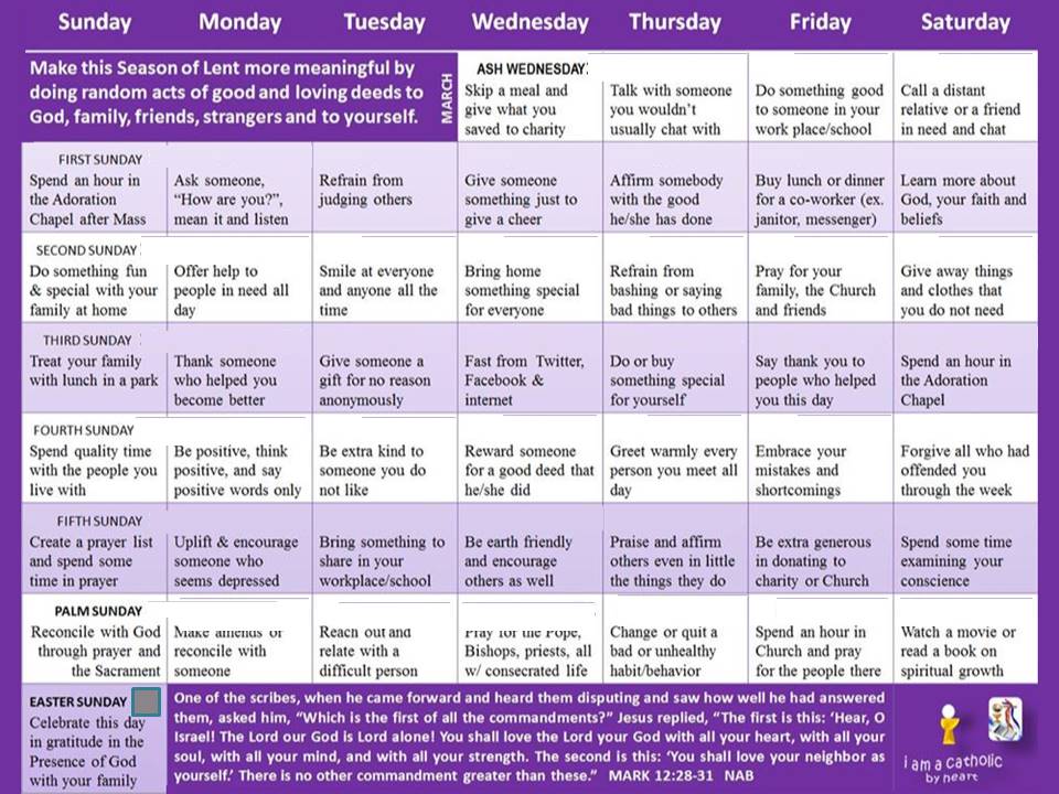 Lent 2019 Good Deeds Calender
