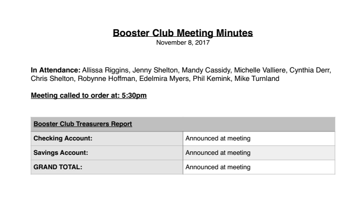 boosters meeting minutes wampus talks