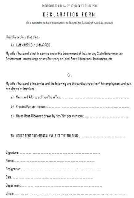 HRA Declaration form for all Government employees