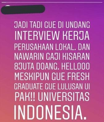 Viral anak UI Fresh Graduate menolak gaji 8 juta