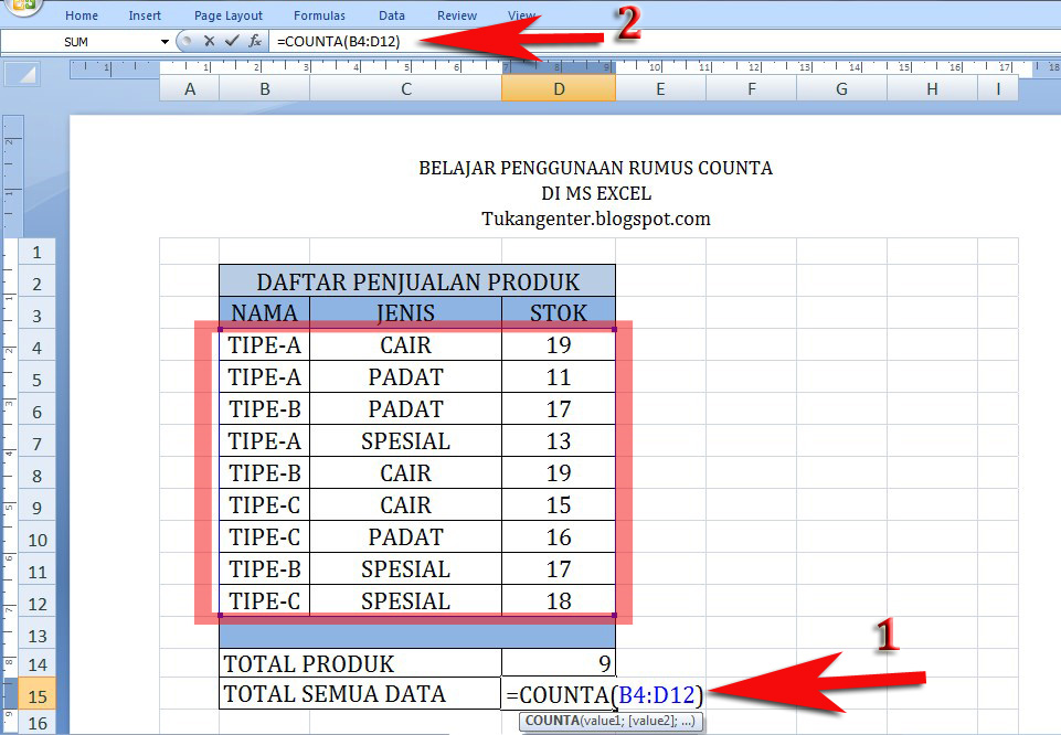 Belajar Dan Cara Menggunakan Rumus Fungsi Counta Di Ms Excel Tukang