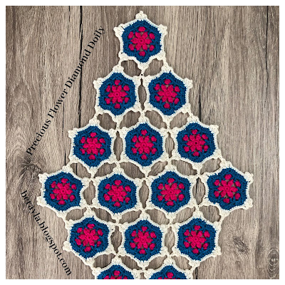 Precious Flower Diamond Doily, crochet table runner, free crochet motifs, free crochet patterns, home, doily, crochet diamond shaped doily, what is picot join, free doily patterns, how to crochet doilies,