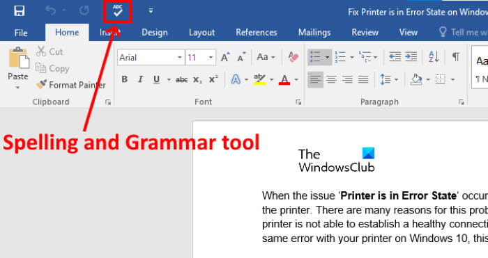 Mostrar la herramienta Ortografía y gramática en la barra de herramientas de acceso rápido en Word
