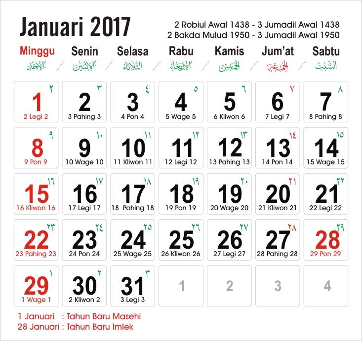 Kalender 2017 12Bulan + Hari Libur Nasional + Cuti Bersama - Kochie Frog
