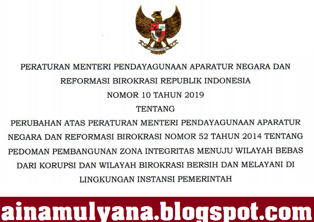 Tentang Perubahan atas Permenpan RB Nomor PERMENPAN RB NOMOR 10 TAHUN 2019