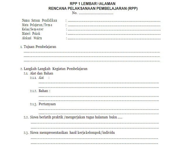 Format RPP 1 Lembar sesuai edaran Kemendikbud No. 14 Tahun 2019