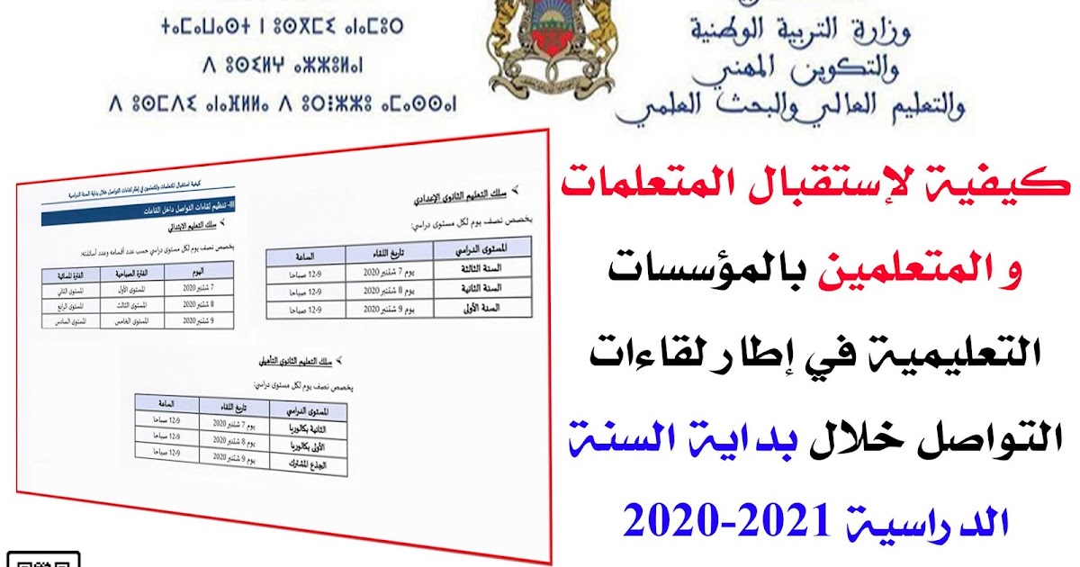 كيفية لإستقبال المتعلمات و المتعلمين بالمؤسسات التعليمية في إطار لقاءات التواصل خلال بداية السنة الدراسية 2020 2021