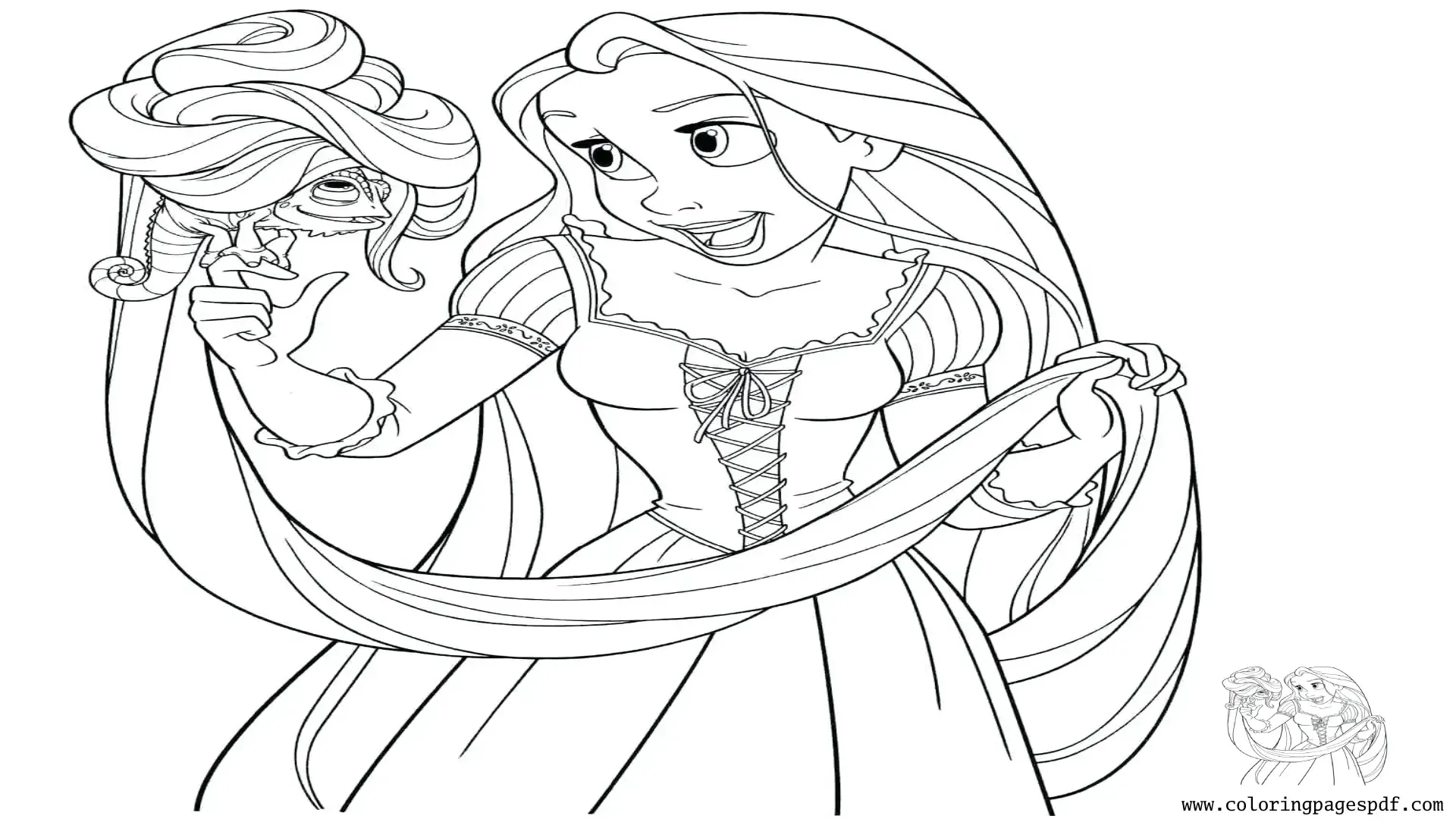 Coloring Page Of Rapunzel And Pascal