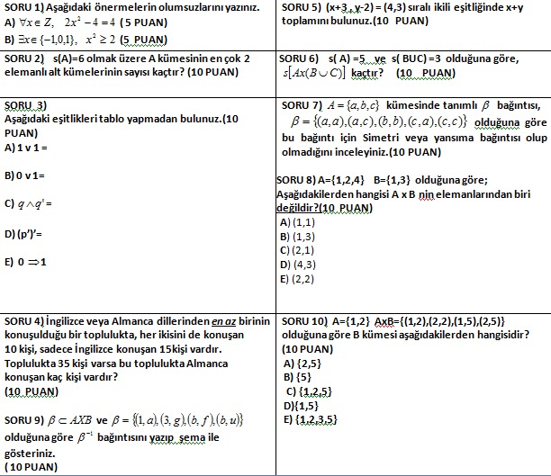 9. Sinif Matematik Dersi 1. Dönem 3. Sınav - Ders ve Çalışma Kitabı
