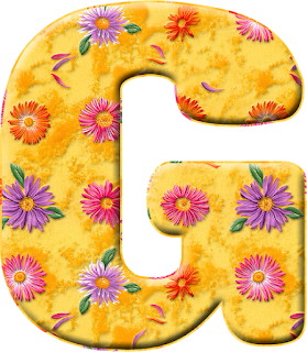 Abecedario Amarillo con Flores de Colores. Yellow Alphabet with Colored Flowers Inside. 