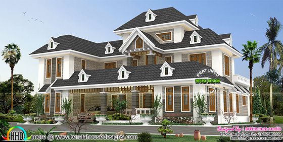 Colonial style dormer window home in Kerala