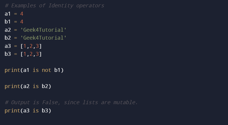 Geek4Tutorial.com: Python Operators