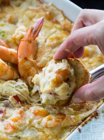 BAKED SEAFOOD DIP WITH CRAB, SHRIMP, AND VEGGIES