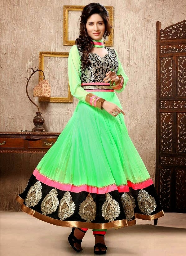 Exclusive Indian Anarkali Frocks Collection 2014 With Shimmer Borders For Young Girls | 7pm