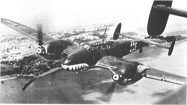 6 July 1940 worldwartwo.filminspector.com Bf 110 sharksmouth paint