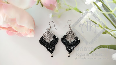 Pendientes en macramé, aros, aretes, Earrings, hoops, earrings in macramé by #AdrianaAbril