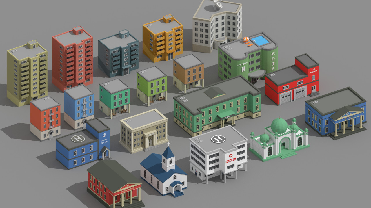 SimplePoly Buildings Low Poly Models Assets