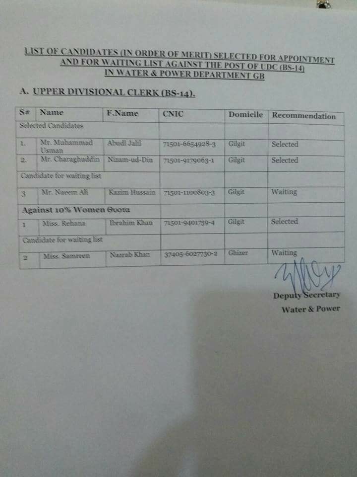 Water & Power department GilgitBaltistan