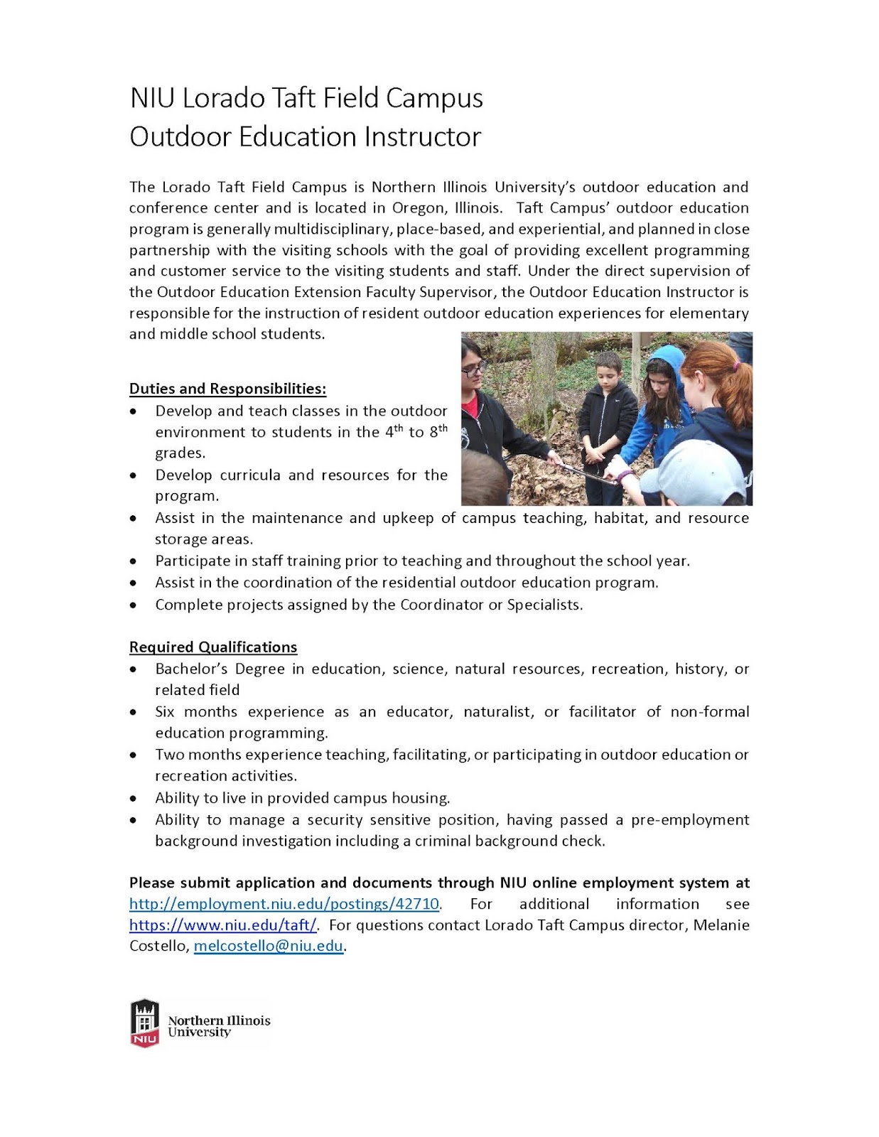 Environmental Studies Student News NIU Lorado Taft is Hiring!