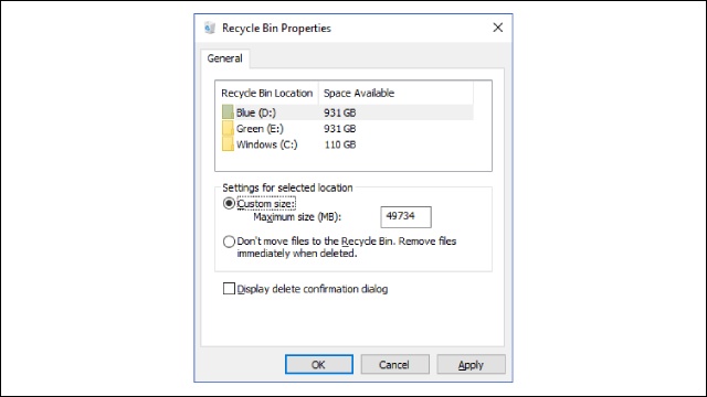 Recycle Bin Properties