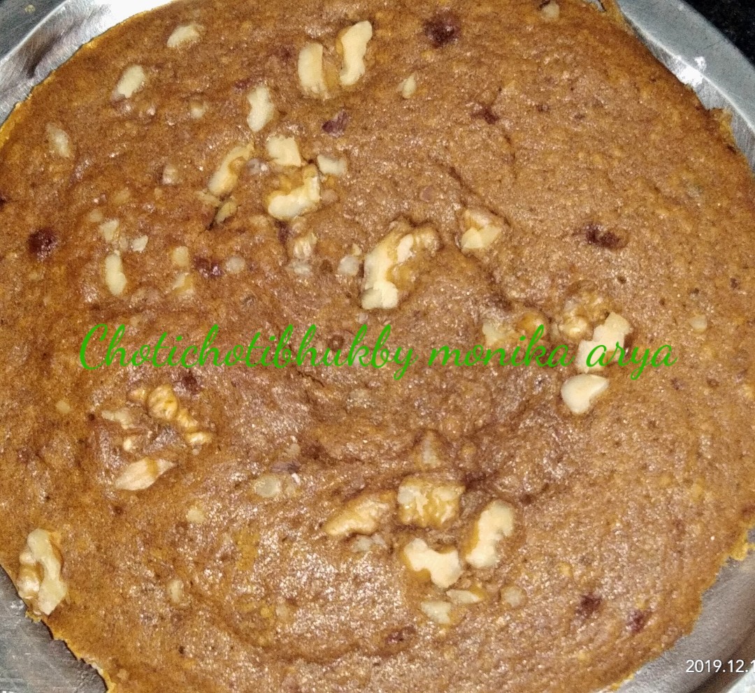 Whole Wheat Date Walnut Jaggery Cake (Microwave Recipe)(Without Sugar)