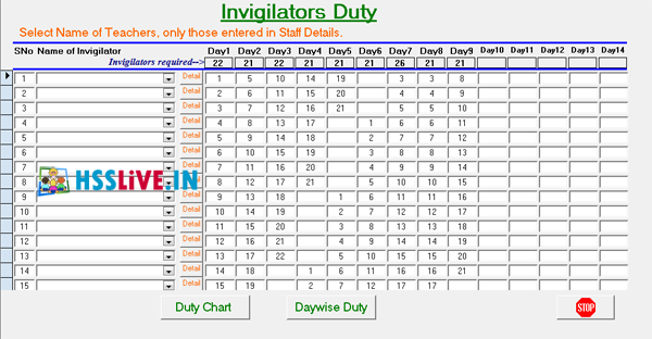 Invigilation Duty Chart
