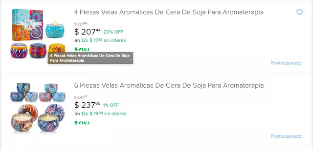 velas aromáticas precio