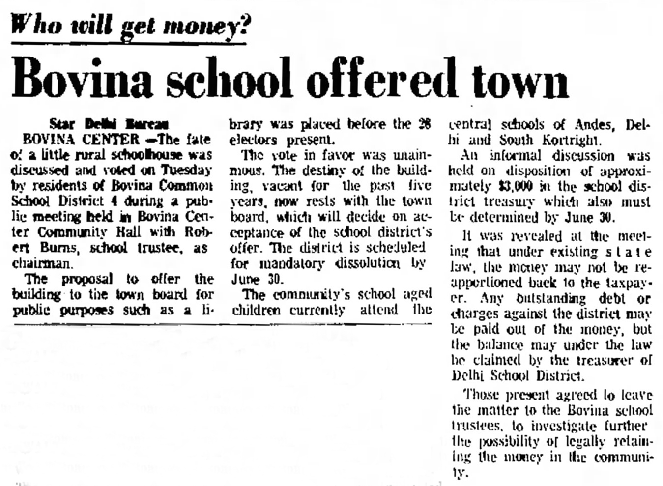 Bovina (NY) History This Day in Bovina for June 2021