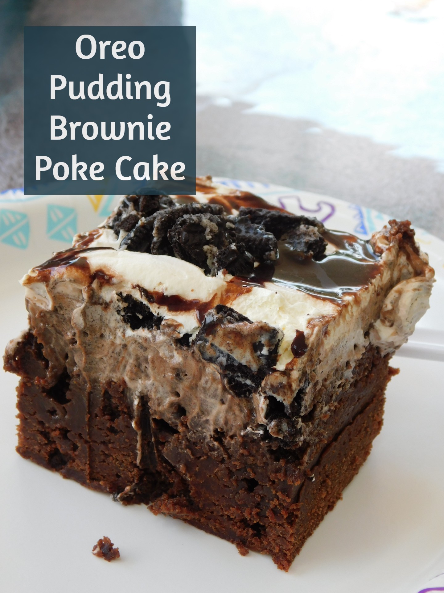 Oreo Pudding Brownie Poke Cake