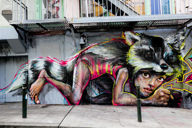 Herakut street art, San Francisco Bay area, skunk