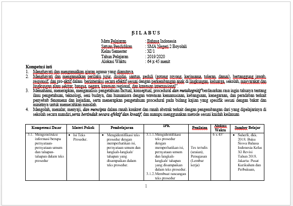 UNDUH FILE WORD SILABUS BAHASA INDONESIA SMA KURIKULUM