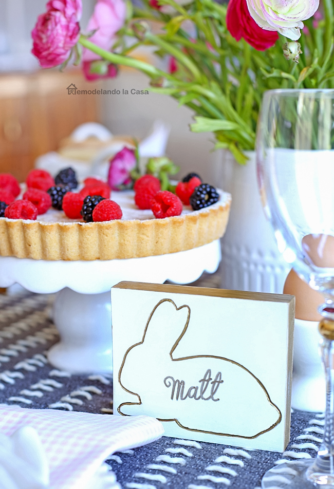 Bunny name tags on Easter table