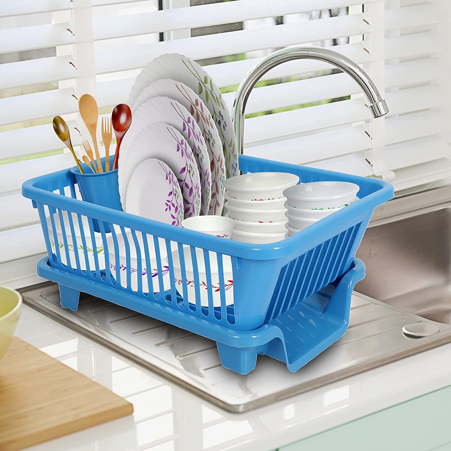 2 Tier Kitchen Dish Drying Rack Sturdy Plastic Dish Drainer with