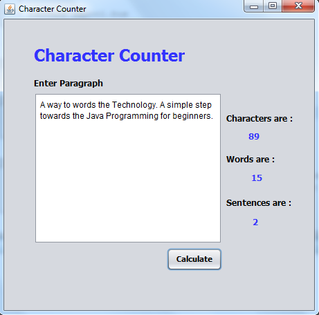 Programming Dump: Character counter using Java Swing and String api
