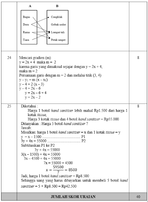 Soal, dan Kunci Jawaban PAS Matematika SMP Kelas 8