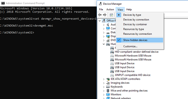 แสดงอุปกรณ์ที่ซ่อนอยู่ใน Device Manager