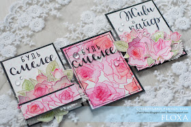 открытки ручной работы, розы, розовый и черный
