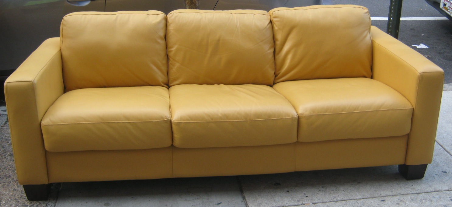 Uhuru Furniture & Collectibles Leather Yellow Couch Sold