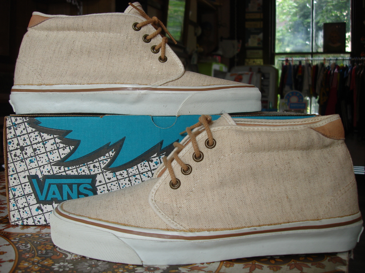 theothersideofthepillow: vintage VANS natural linen chukka boot US10.5 style #69 tan foxing leather accents MADE IN USA