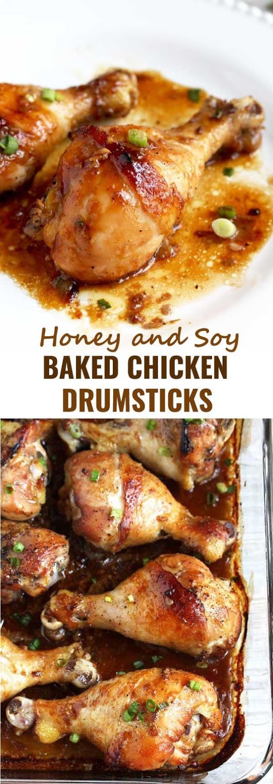 Honey Soy Baked Chicken Drumsticks - Tasty Foods