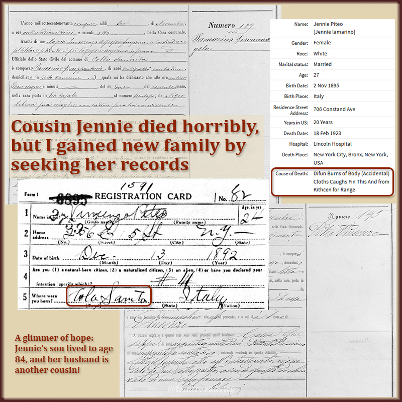 The shocking discovery of cousin Jennie's horrific death is tempered by the discovery of her husband: another cousin.