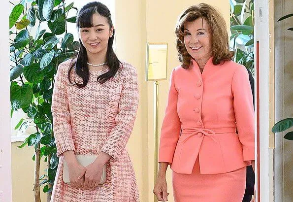 Princess Kako met with Chancellor of Austria Brigitte Bierlein at the Austrian Chancellery in Vienna. she wore a pink dress