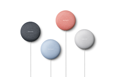 Image showing four colours of Nest Mini devices