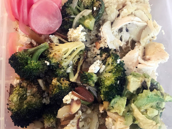 What's for lunch? (Quinoa Lunch Bowls with Broccoli, Brussels and Tahini Dressing)