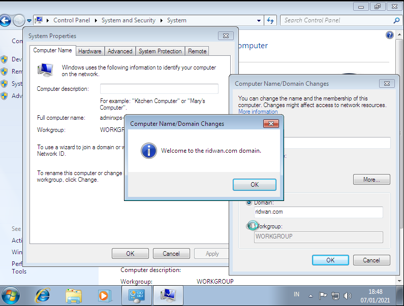 Langkahlangkah Join Domain Windows Server 2019 Menggunakan Windows 7