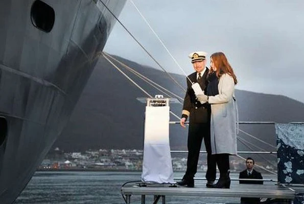 Princess Ingrid Alexandra christened Norway's new research vessel, 'Kronprins Haakon' in Tromsø. Crown Princess Mette-Marit