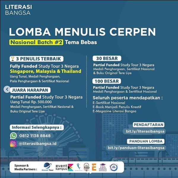 Lomba Menulis Cerpen Tingkat Nasional Batch 2 Hadiah Utama Fully Funded Study Tour 3 Negara Portal Kompetisi Dan Beasiswa