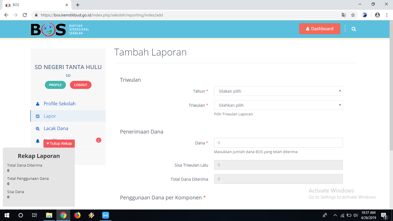 Cara Mengisi Laporan Dana Bos Online Tahun 2019