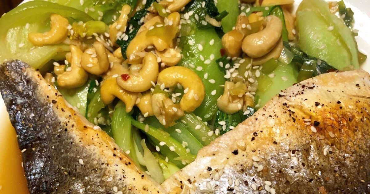 Grilled Sea Bass with Pak Choi and Cashews